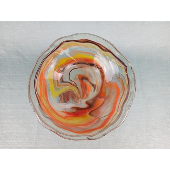 Multicolor MCM Swirl Vase Murano Style Art Glass Orange White Pink Red Glass Art - Picture 10 of 10